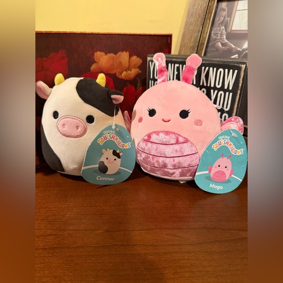 Squishmallows Other - Squishmallows Black and White Cow & Pink Bug Plush Set